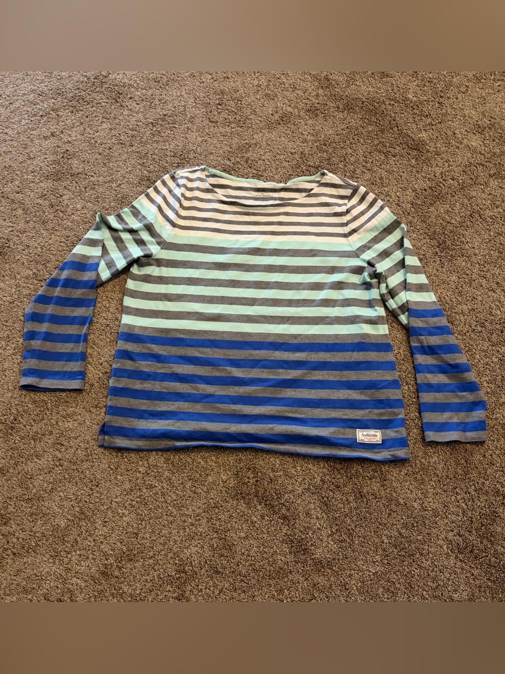 Talbots Women’s Striped Long-Sleeve Shirt in Mint, Gray & Blue Size XL